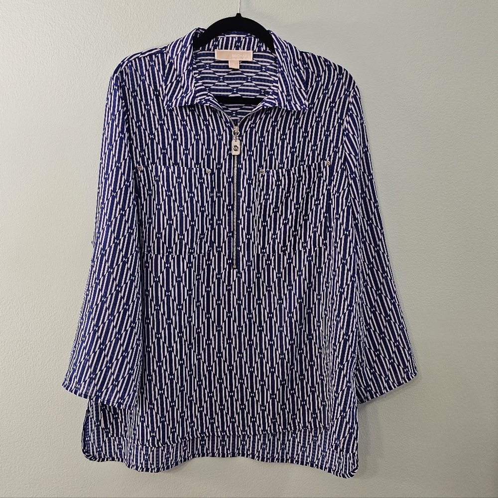 Michael Kors Navy & White Geometric Zip-Front Tunic